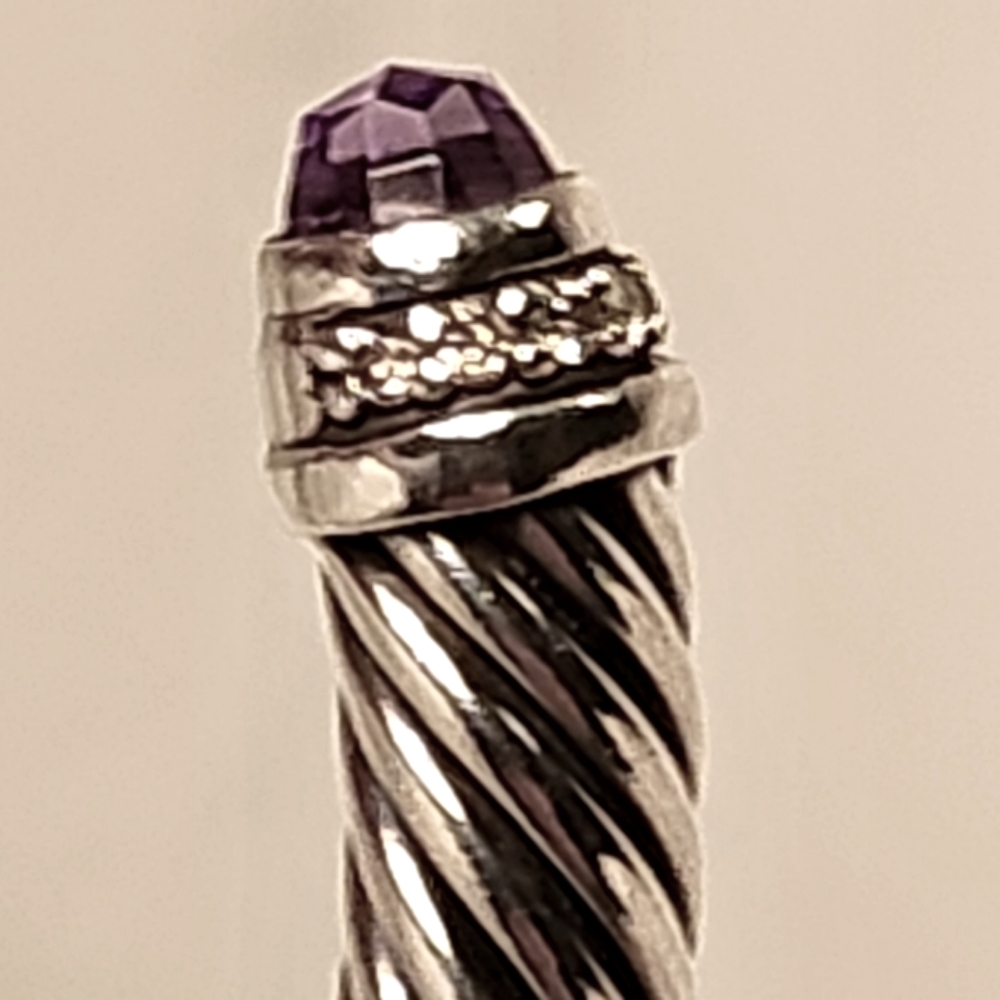 David Yurman Wire Bracelet Amethyst and Diamond 14k & 925 - Picture 9 of 13